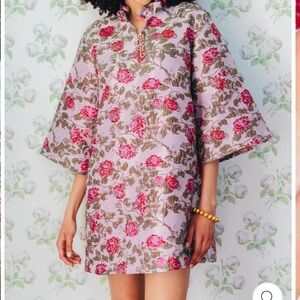 BRIANNA CANNON Caftan Lavender Roses Dress Size:L/XL